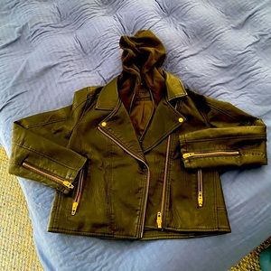 BlankNYC Faux Leather Moto Jacket w/removable hood